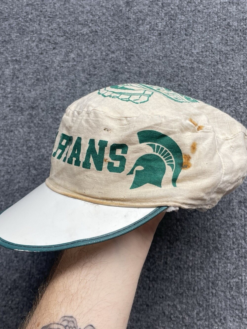 Vintage 80s Michigan State Spartans Sparty OMCO Painters Canvas Cap OS
